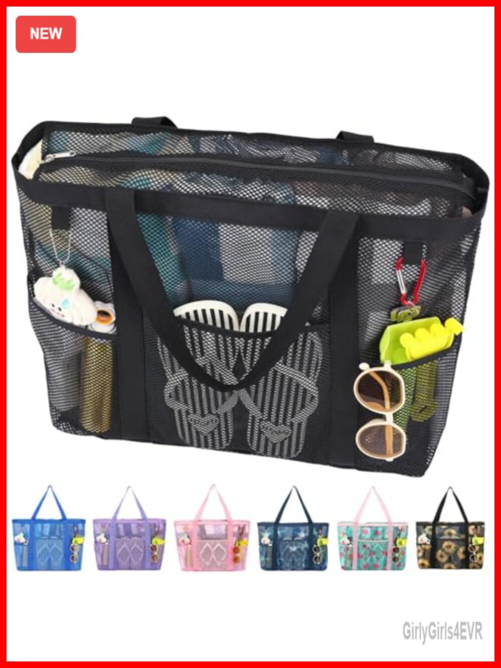 Large Mesh Beach Bag for Women Oversized Zippered Tote Swim Pool Bag